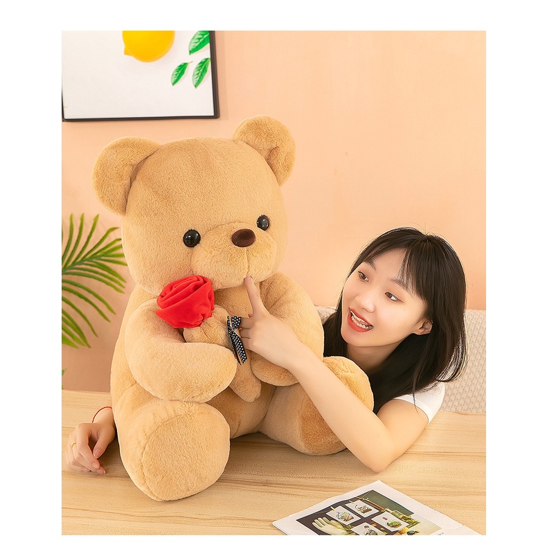 Gấu Teddy Nhồi Bông Cầm Hoa Hồng Đáng Yêu