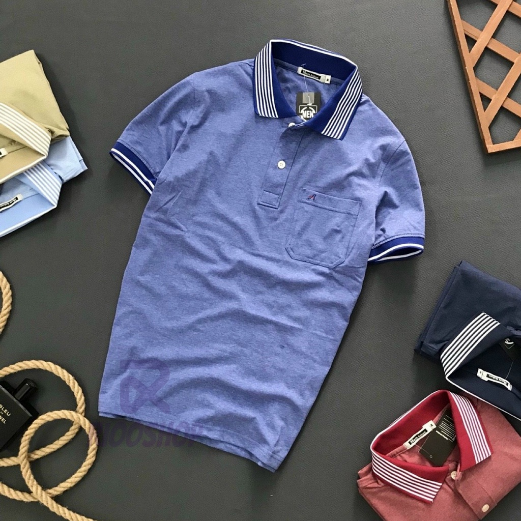 Áo thun có cổ trung niên có túi, áo phông nam polo trung niên trơn đẹp, cotton, xịn màu rêu, xanh, đỏ RIOOSHOP RCP003