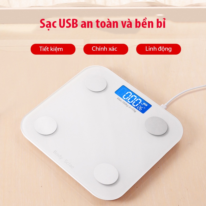 Cân Điện Tử Sức Khỏe Thông Minh Bluetoooth, Cân Bluetooth Phân Tích Chỉ Số Cơ Thể Màn Hình Hiển Thị LCD