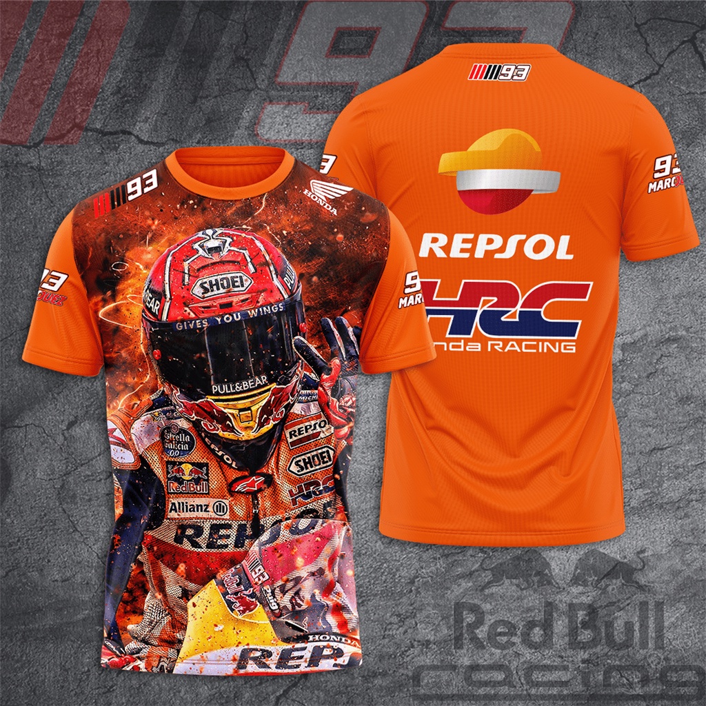 Áo Thun Tay Ngắn In Hình Marc Marquez 93 Repsol Honda MotoGP Team HRC 3D Thời Trang Mùa Hè Cho Nam Và Nữ