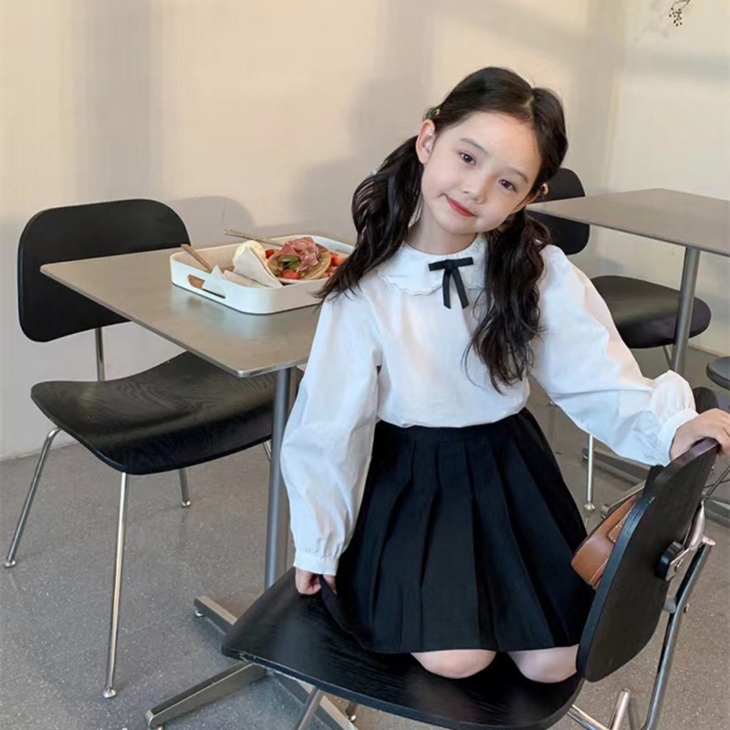 Set Áo Sơ Mi Cổ Búp Bê Và Chân Váy Phong Cách Hàn Quốc Cho Nữ