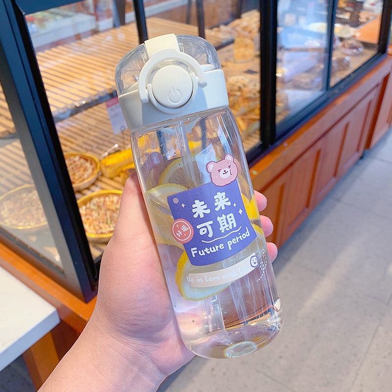 Bình Nước 400ml Mini Dễ Thương Thân Thiện Với Môi Trường Có Nắp Và Ống Hút Cho Trẻ Em