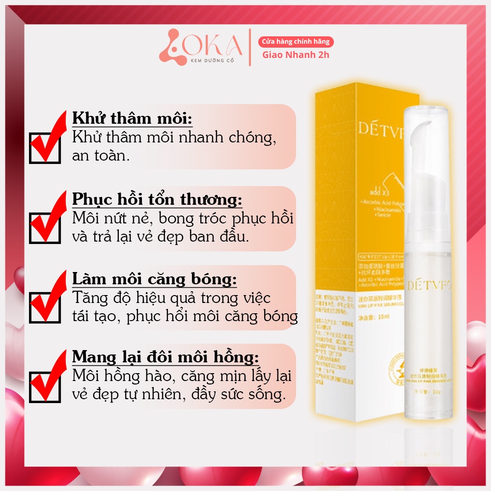 Khử thâm môi DETVFO dưỡng ẩm làm môi hồng căng mọng tự nhiên