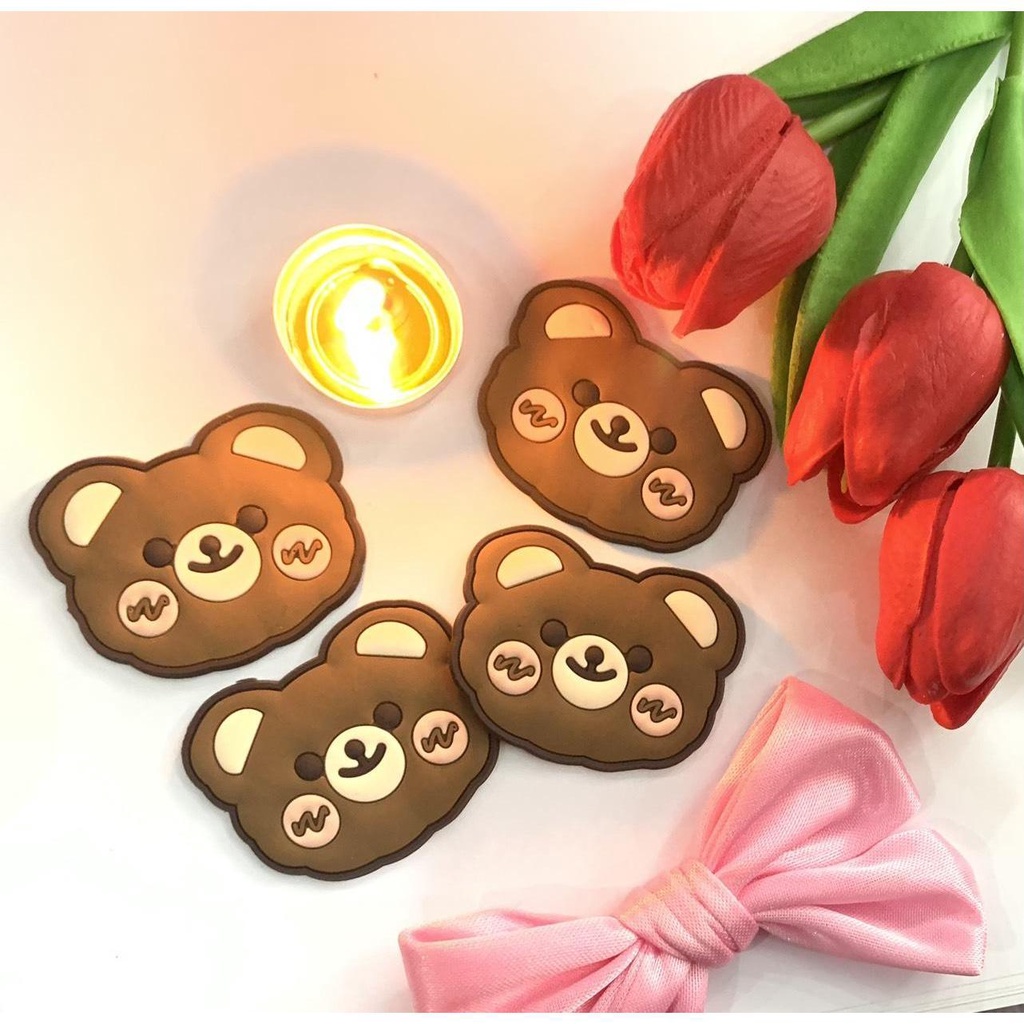 SKC3 GẤU MÁ HỒNG Sticker đính dán dép mẫu mới  dễ thương cho nam nữ phù hợp mọi loại dép