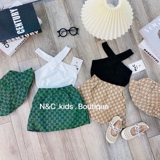 Set quần áo 3 ct (áo chéo + cv gu + mũ ) cho bé gái