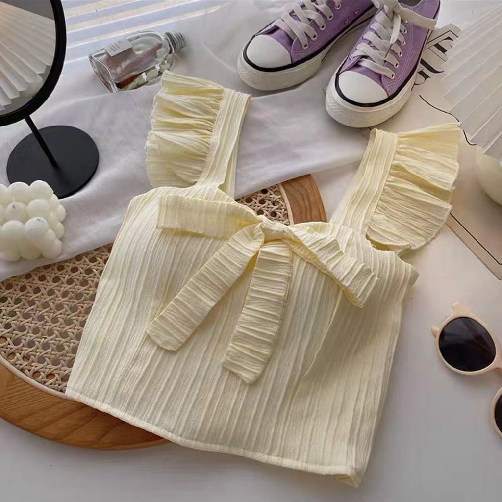 Áo Hai Dây Phối Nơ Phong Cách Pháp Cho Nữ