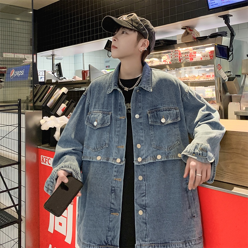 Áo Khoác Denim Dáng Rộng Kiểu Hip-Hop Mỹ Cá Tính Cho Nam