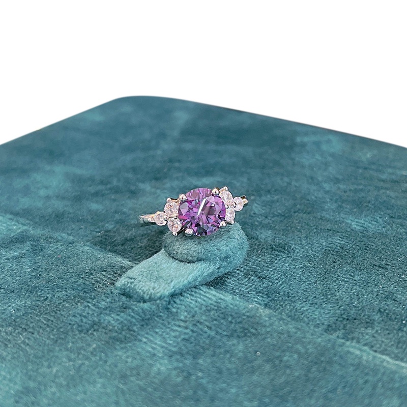 Jenanral Nhẫn Bạc Zircon Tròn Màu Tím Sáng Bóng Lãng Mạn Tinh Tế Cho Nữ Jewellry