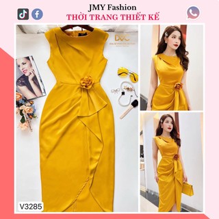 V3285 Váy lụa vàng body xẻ tà [kèm video SP] váy dự tiệc sang chảnh (DVC&ACC)