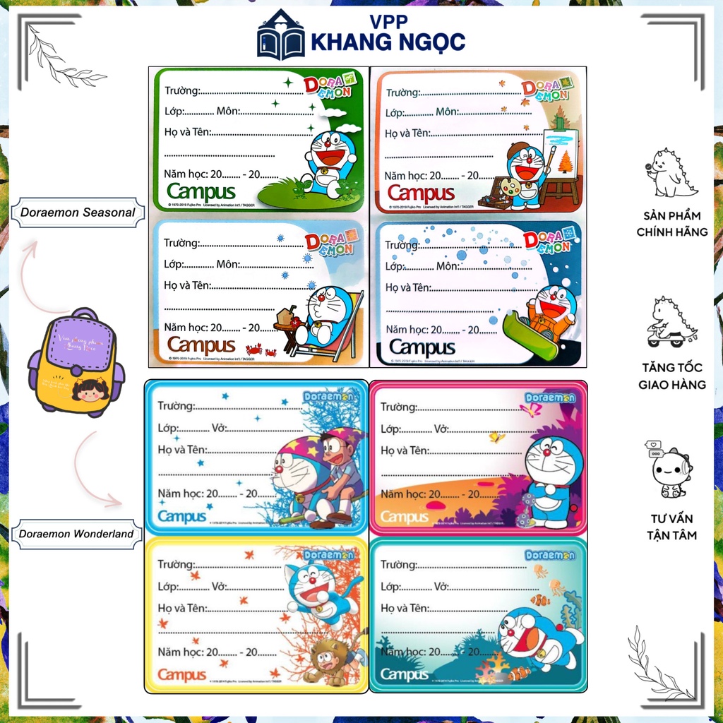 Nhãn Dán Vở Campus Doraemon (12 Nhãn/Túi)
