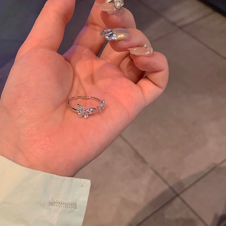 Nhẫn Hở Mạ Bạc 925 Hình Bướm Đính Đá Zircon