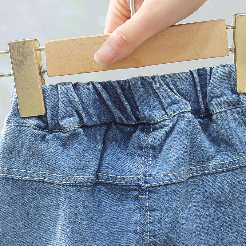 Quần Jeans Lưng Thun Phối Da Màu Trơn Dễ Thương Cho Bé Gái 0-4 Tuổi