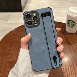 Ốp Điện Thoại Da Lộn Phối Lông Có Dây Đeo Tay Cho iPhone 11 12 13 14 Pro Max 14 Plus