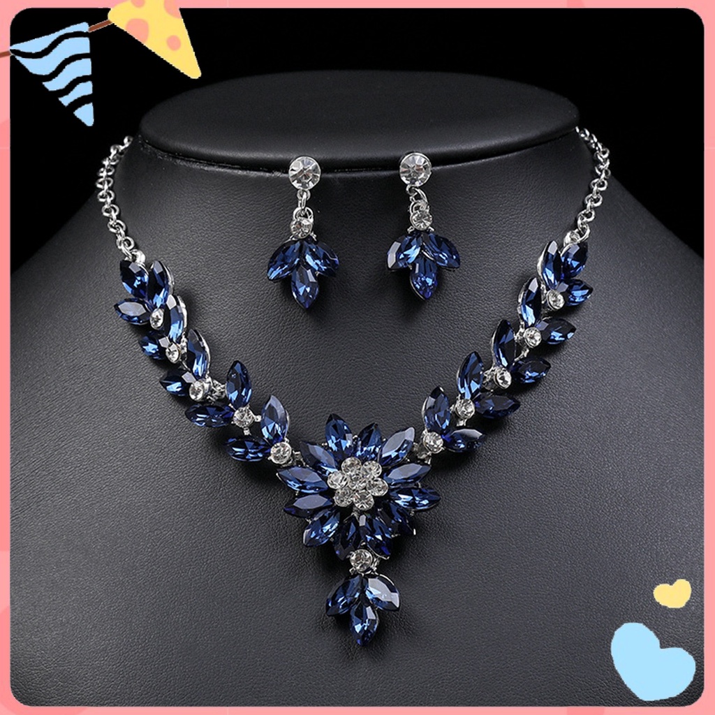 1 Set Vòng cổ Và Bông Tai Đính Đá Giả Pha Lê Màu Sắc Tương Phản Phong Cách Vintage