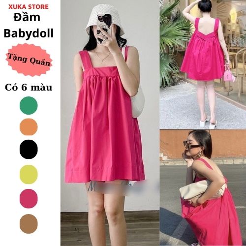 Đầm babydoll đi biển tặng kèm quần váy 2 dây chéo lưng dáng maxi thích hơp bận đi chơi tiệc tùng Ulzzang xukastore | BigBuy360 - bigbuy360.vn