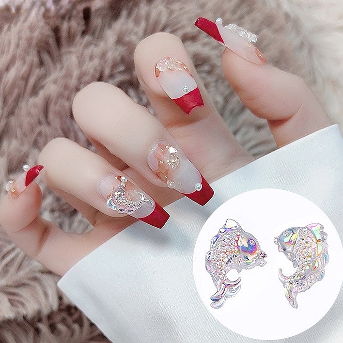 Set 100 Phụ Kiện Trang Trí Móng Tay Nghệ Thuật Hình Cá Koi Đính Đá Dễ Thương
