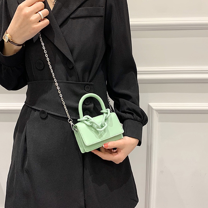 Túi Đeo Vai Dây Xích Màu Trơn Nhỏ Gọn Thời Trang Cho Nữ