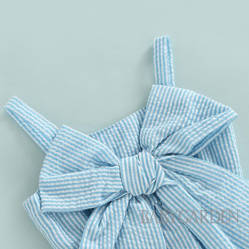 Bộ Áo Hai Dây Đính Nơ Kẻ Sọc + Quần Short Lưng Cao Thời Trang Xinh Xắn Cho Bé Gái 0-18 Tháng Tuổi