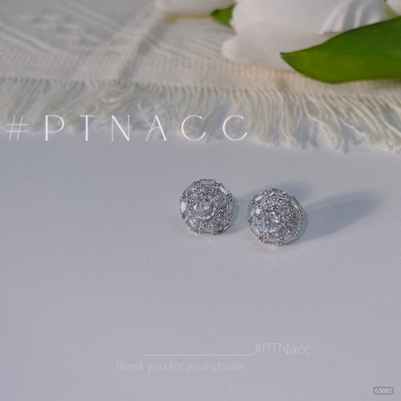 Bông tai, khuyên tai xi bạc kim đính đá paguet dáng tròn siêu sáng .PTNACC.