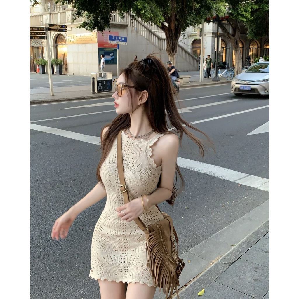 Đầm Dệt Kim Thiết Kế Khoét Lỗ Thời Trang Mùa Hè 2022 Phong Cách Mori Mới Quyến Rũ Cho Nữ