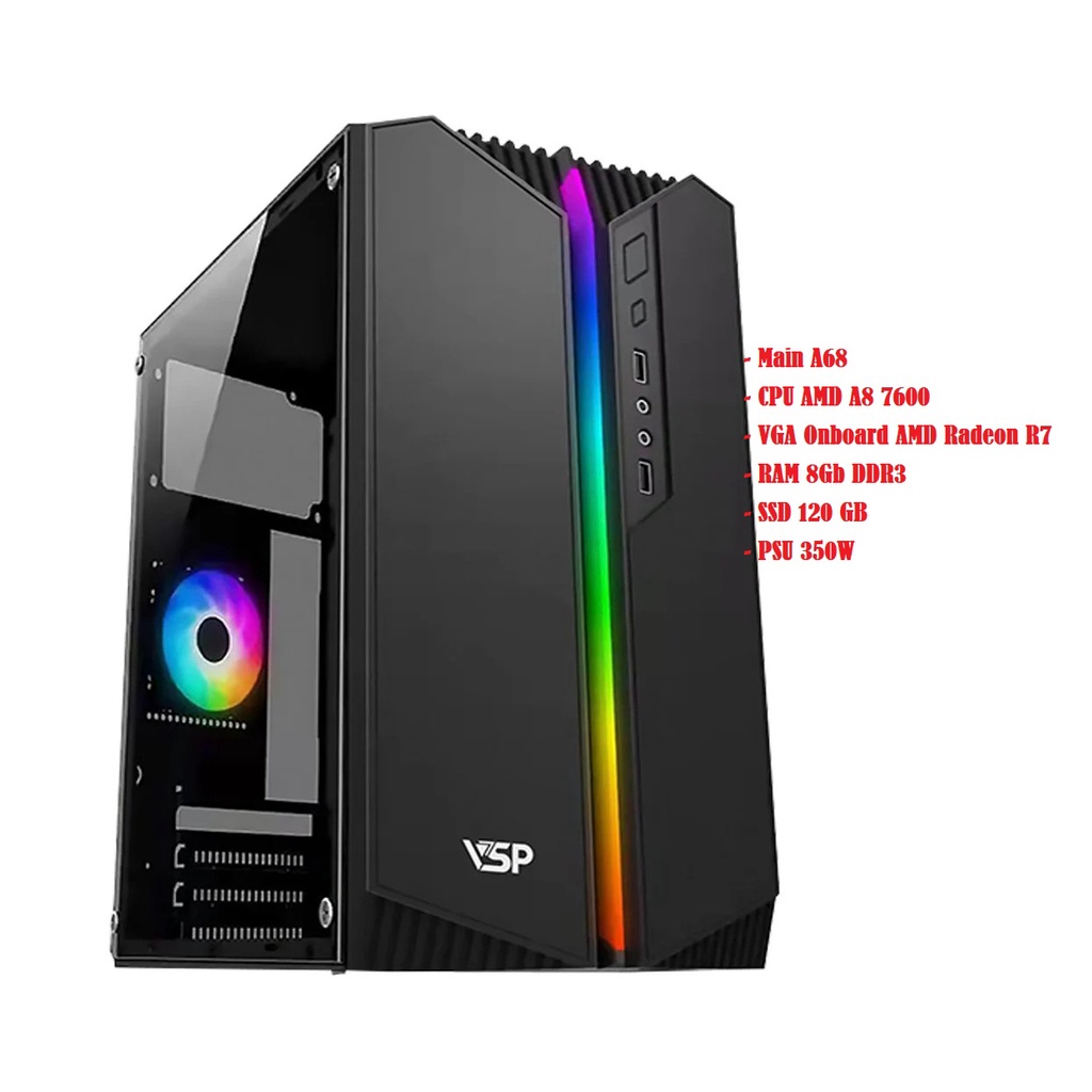 Thùng máy VP,GTA5, CSGO, LOL, Valorant, Genshin-impact A8 7600 4 nhân 4 luồng 3,8ghz, ram 8G, VGA 2G, SSD 120G