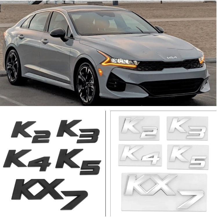 KIA car logo K2 K3 K4 K5 KX7 silver letter stickers tail black font stickers