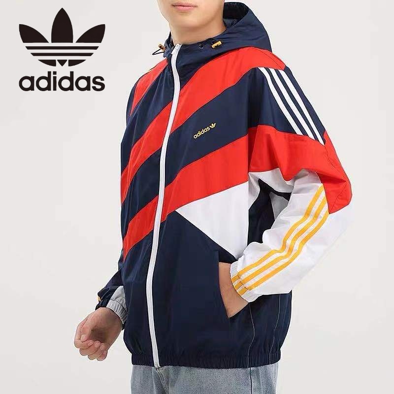 Áo Khoác Gió Adidas 100% Vải Mỏng Có Nón Phối Màu Cá Tính Thời Trang Cho Nam