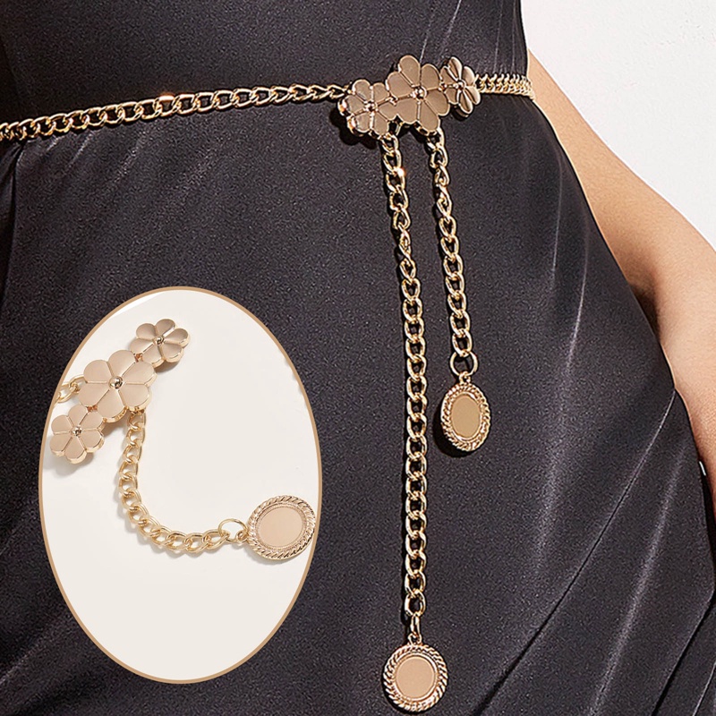 Thắt Lưng Dây Xích Mặt Hoa Hồng Bằng Hợp Kim Màu Vàng Thời Trang Cho Nữ