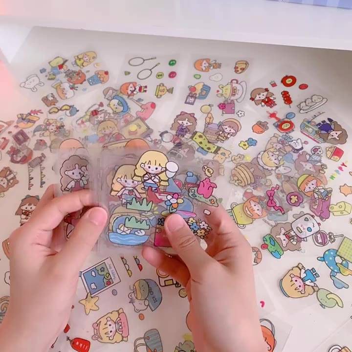 Miếng dán sticker trang trí đồ dùng họa tiết hoạt hình đáng yêu kích thước 8*8cm