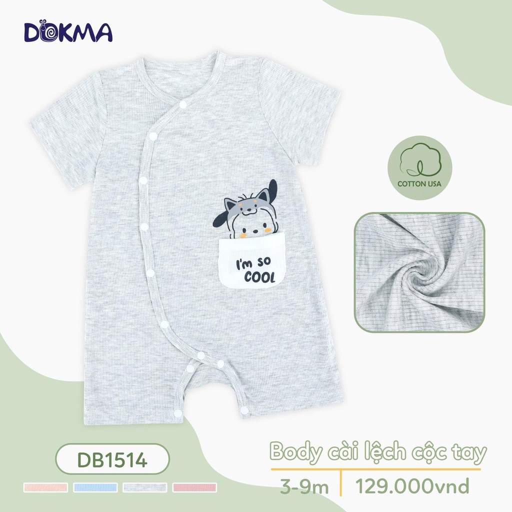 Body cài lệch cộc tay bé trai bé gái len tăm DOkma Size 3m-9m DB1514