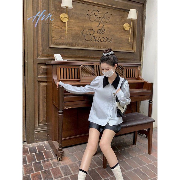 Hhjdxd2022 Áo Sơ Mi Dài Tay Dáng Rộng Phong Cách Preppy Pháp Thời Trang Mùa Thu Cho Nữ