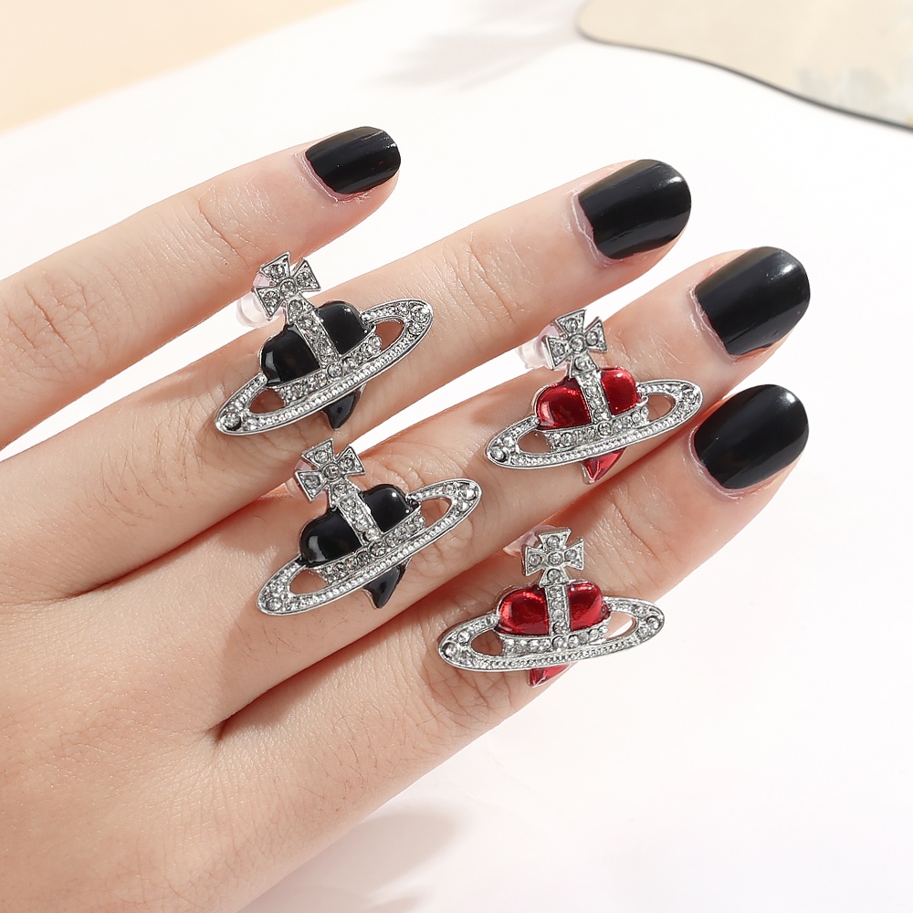 1 Đôi Bông Tai Hình Trái Tim Đính Đá Màu Đỏ Đen Phong Cách Hàn Quốc Thời Trang Cho Nữ