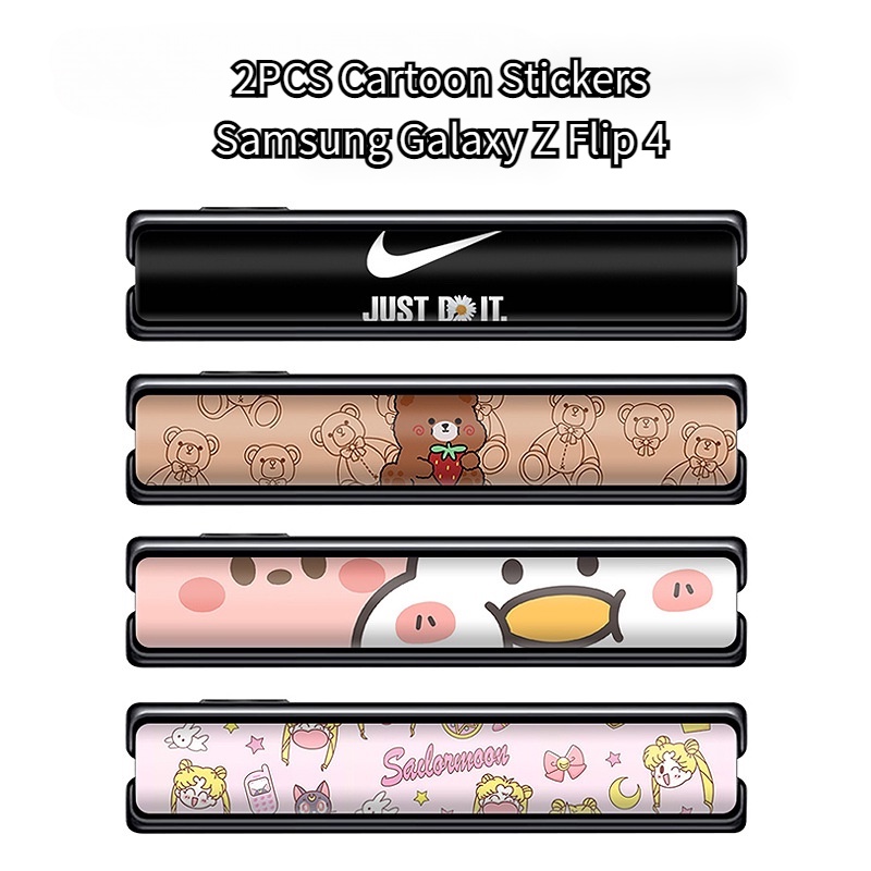 Bộ 2 Miếng Dán Bảo Vệ Cạnh Điện Thoại Họa Tiết Hoạt Hình Cho Samsung Z Flip 4 Bản Lề