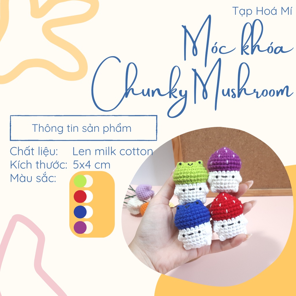 MÓC KHÓA CHUNKY MUSHROOM - CẶP ĐÔI NẤM ẾCH BÉO LÙN LEN HANDMADE