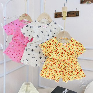 Bộ cotton họa tiết cho bé gái size 5-15kg