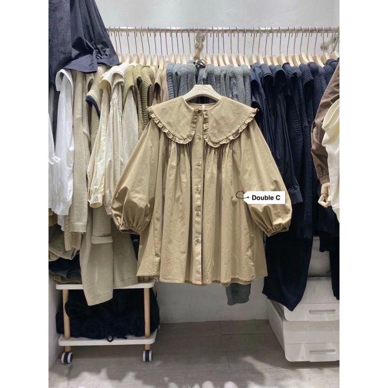 Áo Sơ Mi Cổ Búp Bê Họa Tiết Kẻ Sọc Dáng Rộng Thời Trang 2023