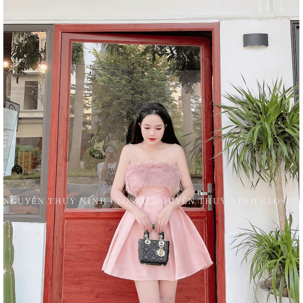 (HCM) Đầm dự tiec 2 day  phối lông siêu hot siêu xinh , thời trang nữ duyên dáng , tiểu thư bánh bèo cho các nàng KM FAS