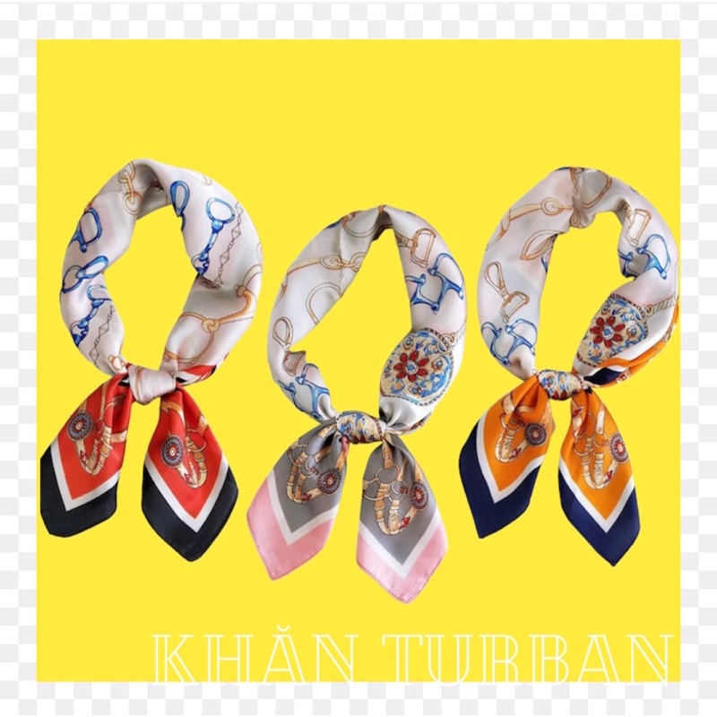 Khăn turban lụa vuông choàng cổ size 70x70cm thanh lịch phong cách nữ tính đa năng dùng làm áo yếm in hoa văn