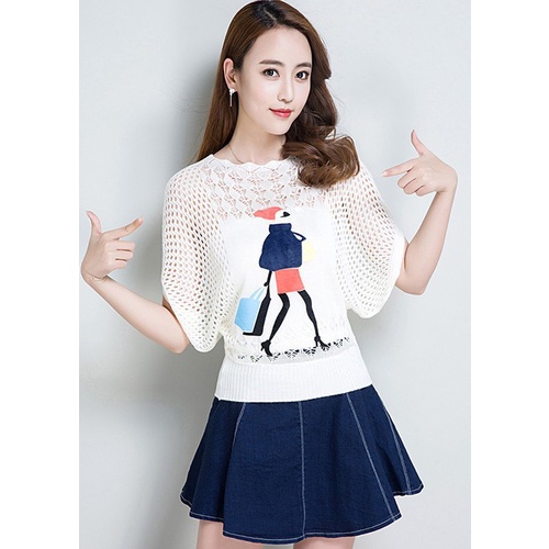 Áo len lưới mỏng tay cánh rơi hình mũ dễ thương Al30