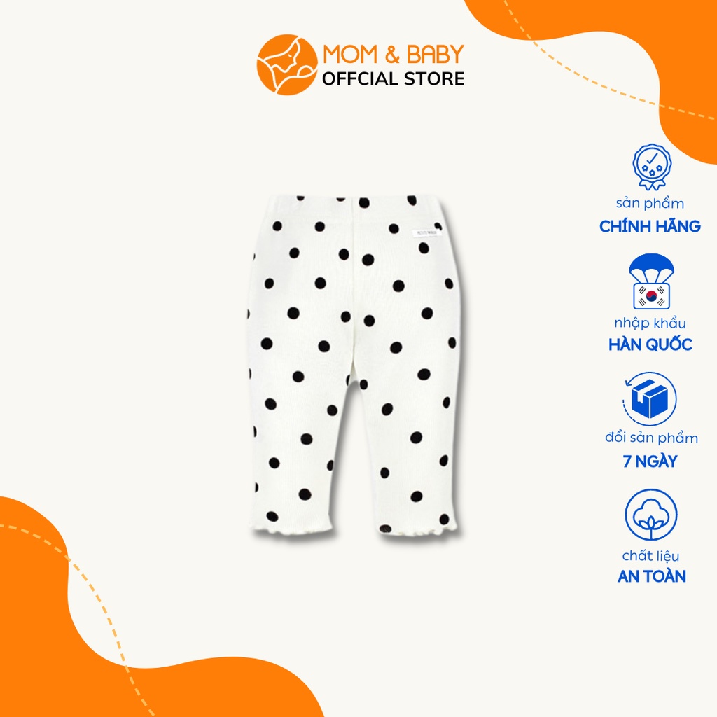 Quần leggings lửng bé gái thương hiệu Hàn Quốc Petite Mieux trắng chấm bi đen từ 1 tuổi đến 16 tuổi MOM&BABY DMEBL52