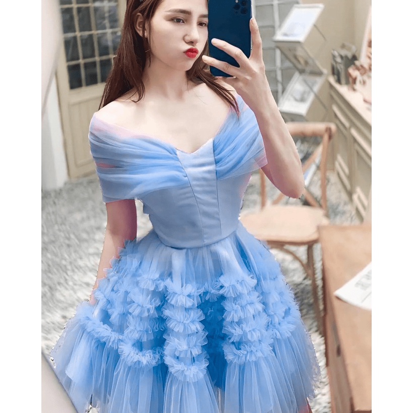 SALE KHỦNG CUỐI NĂM CHO CHỊ EM THOẢI MÁI LỰA CHỌN - ĐẦM LƯỚI TRỄ VAI CÚP NGỰC ÔM EO DÁNG NGẮN XÒE TẦNG CỰC XINH ĐẸP CUỐN