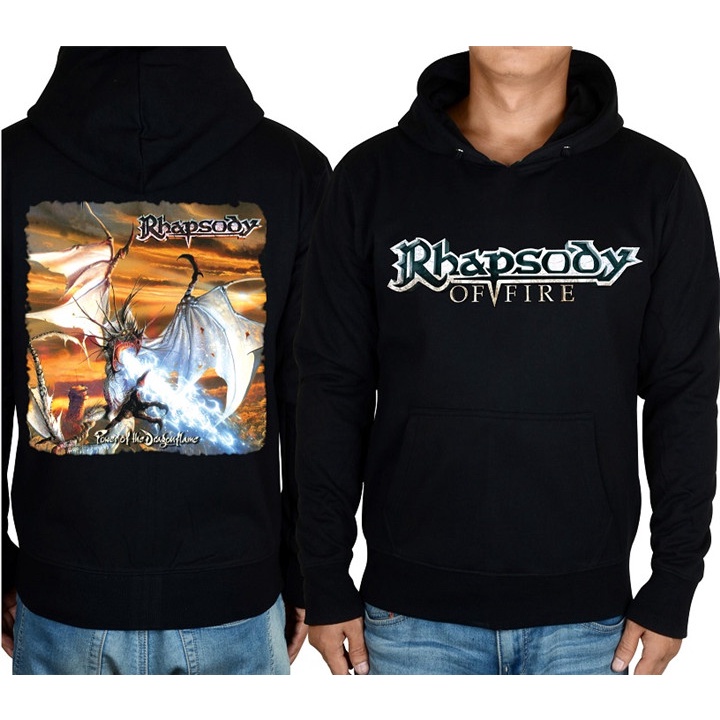 Áo Khoác Hoodie Chui Đầu Rhapsody Dragon Màu Đen Phối Khóa Kéo 20 Phong Cách punk Hard Rock Nặng