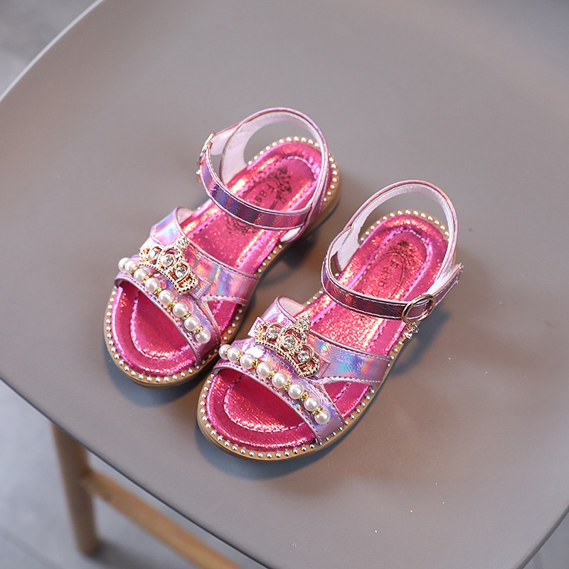 Xăng đan Đế Bằng Đính Ngọc Trai Thời Trang Đi Biển Xinh Xắn Cho Bé Gái