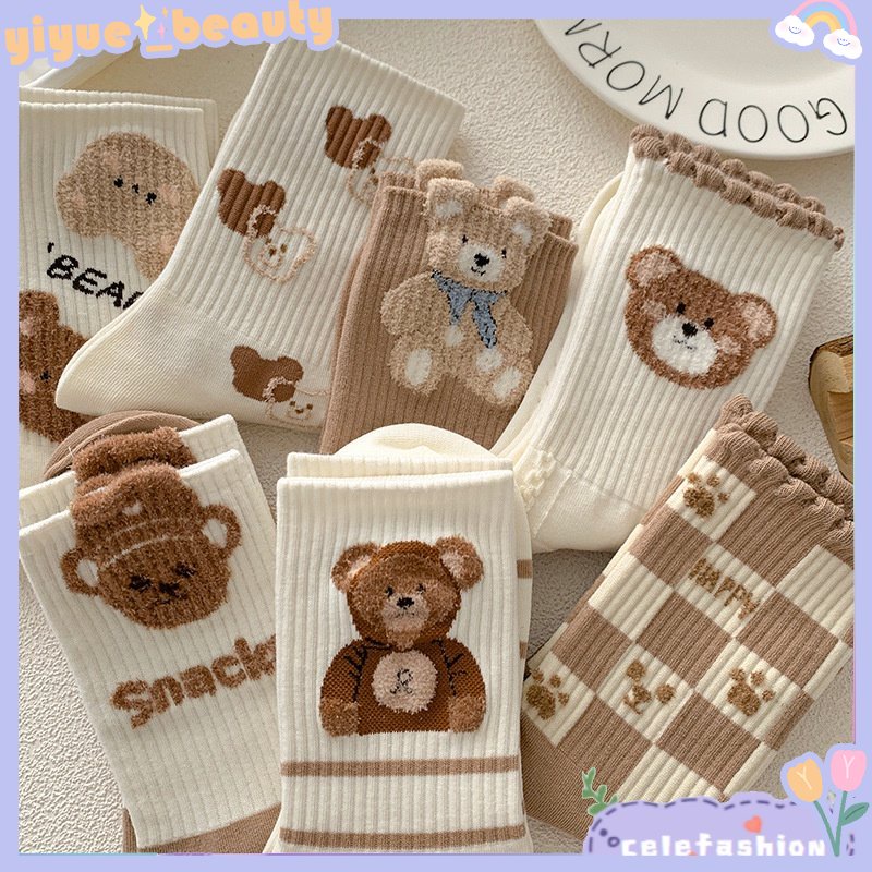 Vớ Cotton Dày Dặn In Họa Tiết Gấu Dễ Thương Thời Trang Thu Đông Cho Nữ CFH HB