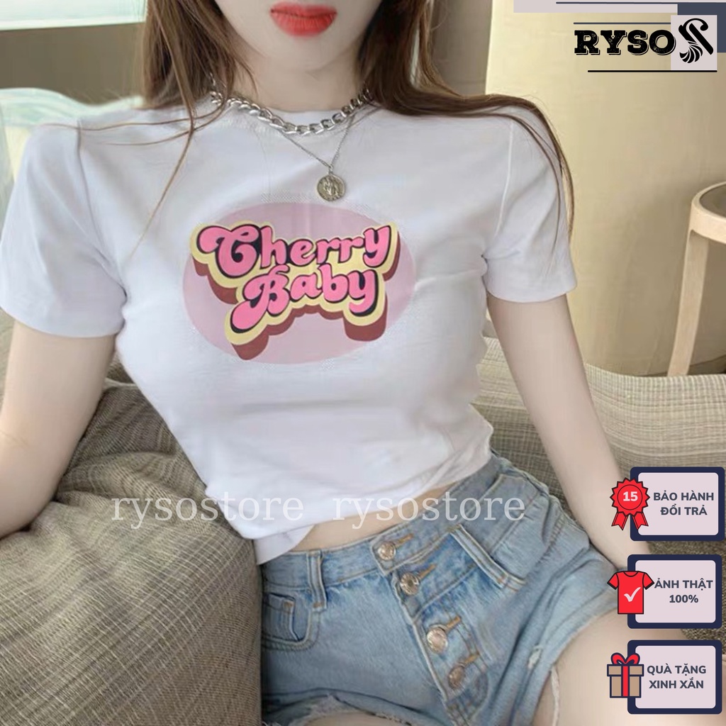 Áo croptop in chữ THERRY BABY áo croptop Ryso chất vải dày dặn áo freesize dưới 55kg năng động cá tính
