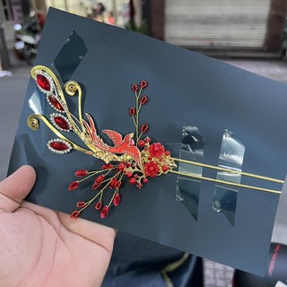 Trâm cài tóc cô dâu phượng đỏ