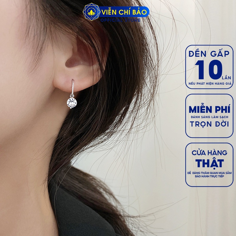 Khuyên tai nữ khóa tròn đá Pha lê chất liệu bạc 925 thời trang phụ kiện trang sức Viễn Chí Bảo B400423X
