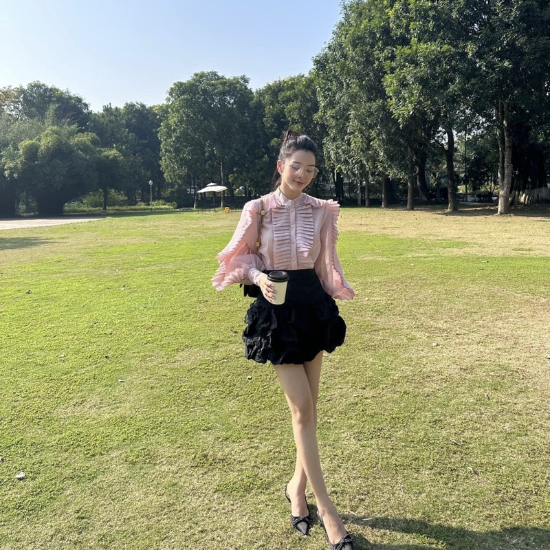 Giày 8p dây nơ bọc vải satin hở ngón ZR xuất Full box MS-7151