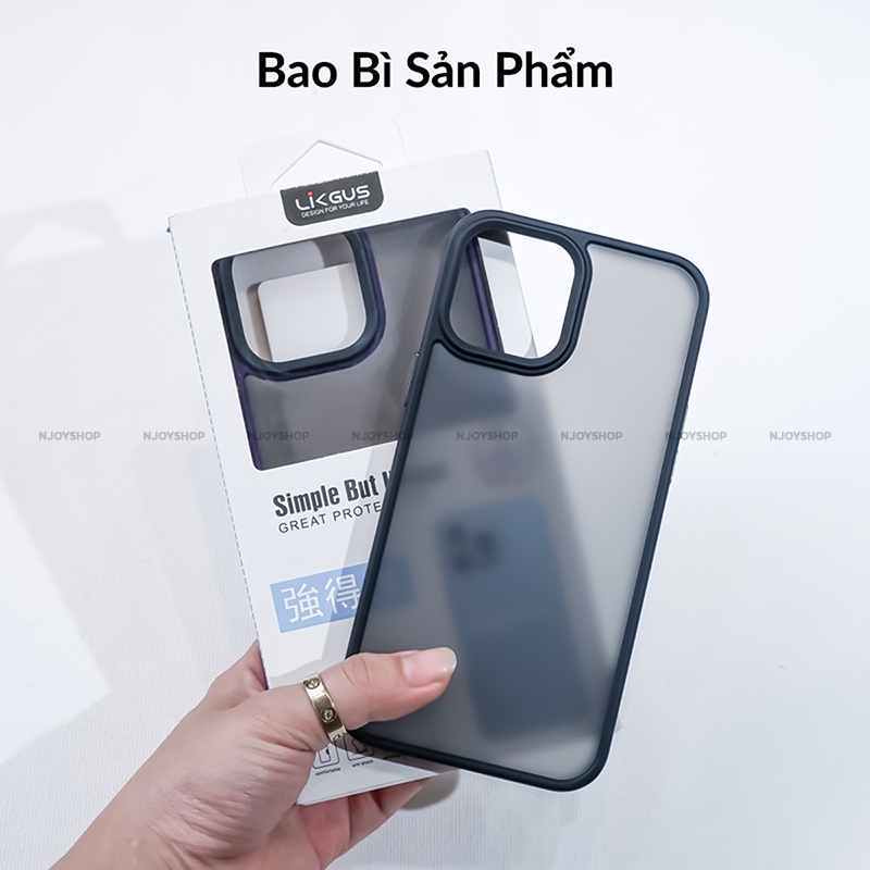 Ốp Lưng Nhám Chống Vân Tay Nút Bấm Kim Loại Viền Màu Cho Điện Thoại IP11/12/13/14 Pro Max Likgus Njoyshop