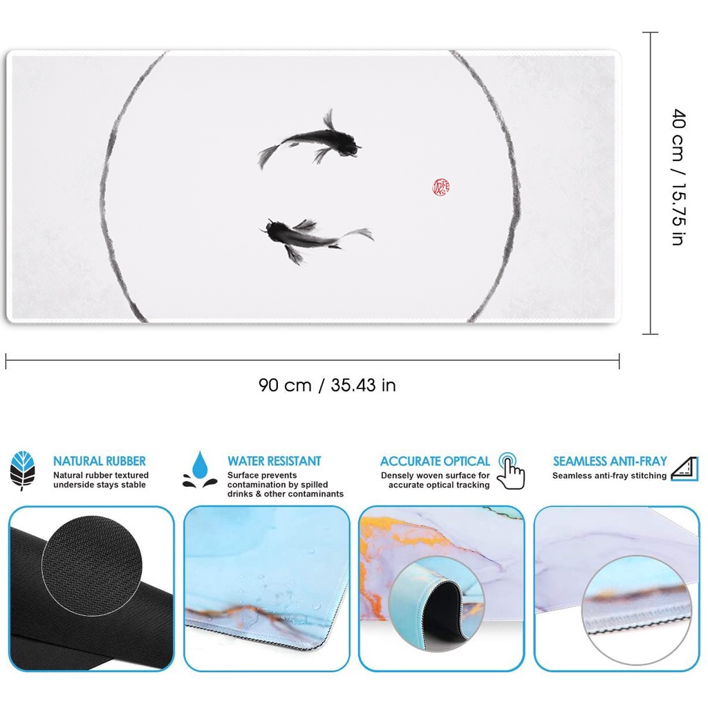 Miếng Lót Chuột Và Bàn Phím Máy Tính Hình Cá Koi